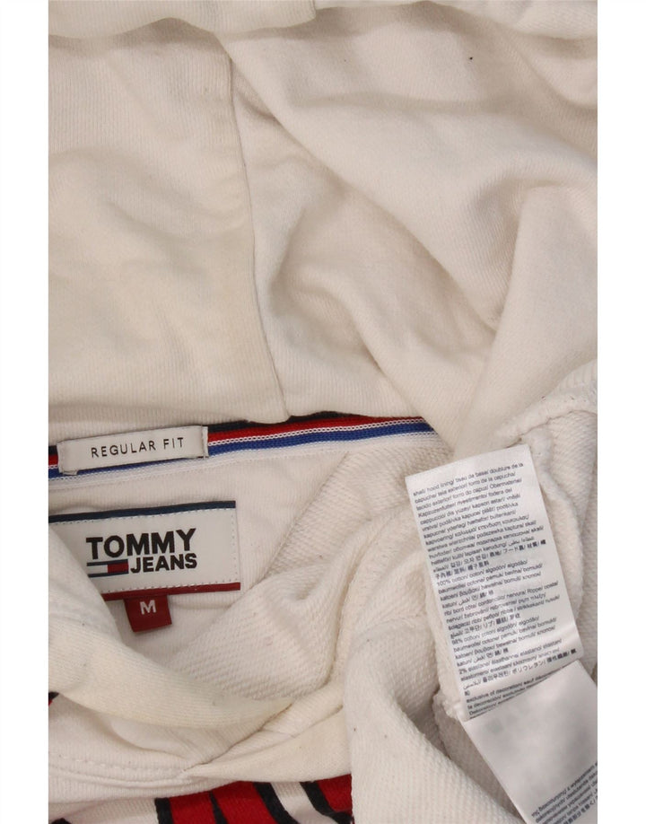 TOMMY HILFIGER Mens Regular Fit Graphic Hoodie Jumper Medium White Cotton Vintage Tommy Hilfiger and Second-Hand Tommy Hilfiger from Messina Hembry 
