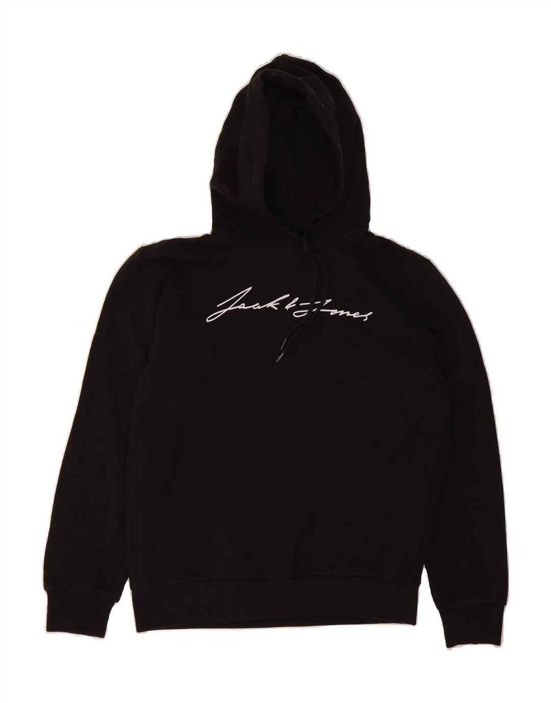 JACK & JONES Mens Graphic Hoodie Jumper Medium Black Cotton Vintage Jack & Jones and Second-Hand Jack & Jones from Messina Hembry 