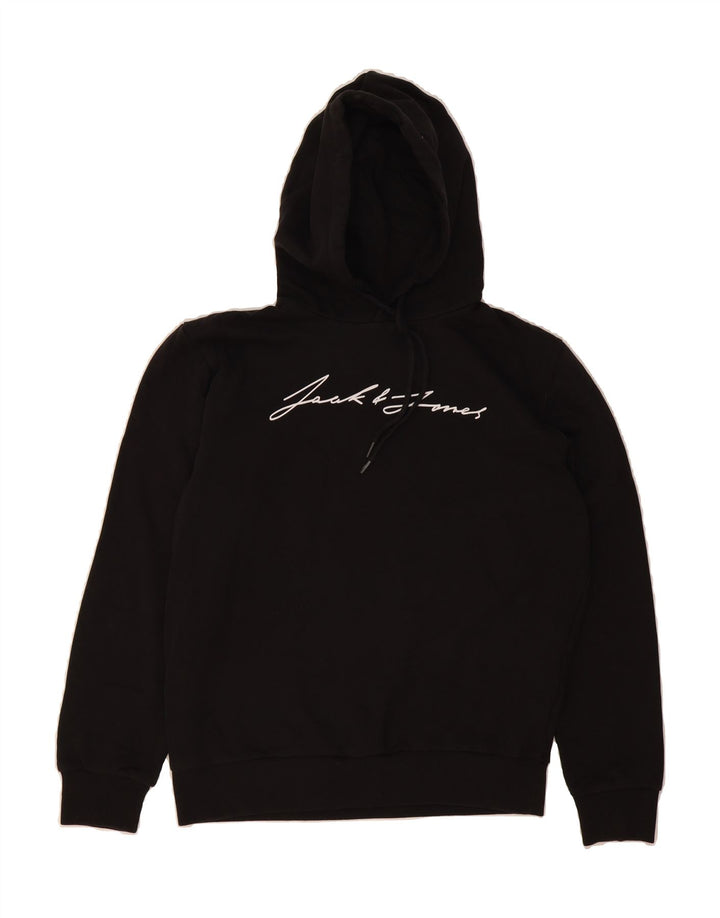 JACK & JONES Mens Graphic Hoodie Jumper Medium Black Cotton Vintage Jack & Jones and Second-Hand Jack & Jones from Messina Hembry 