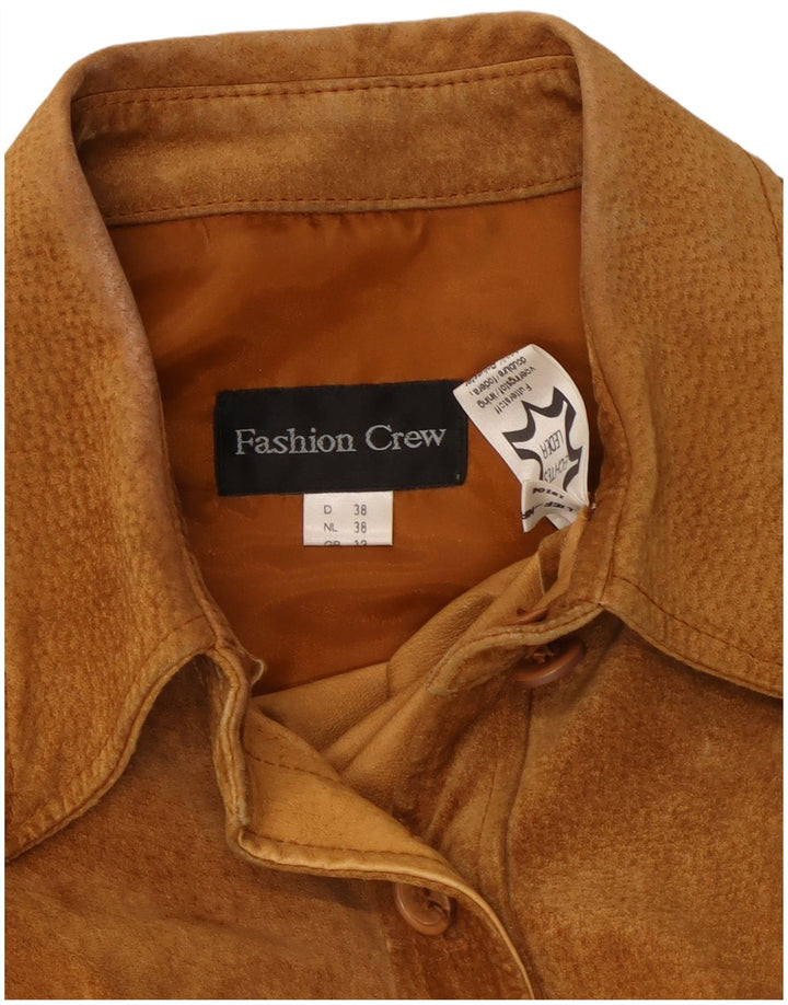 VINTAGE Womens Overshirt Suede Shirt UK 12 Medium Beige Leather