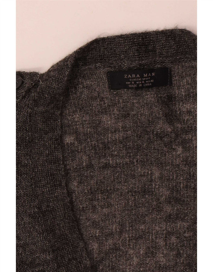 Zara Mens Cardigan Sweater XL Grey Flecked Acrylic