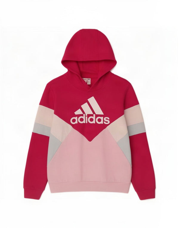Adidas Girls Graphic Hoodie Jumper 11-12 Years Pink Colourblock Cotton