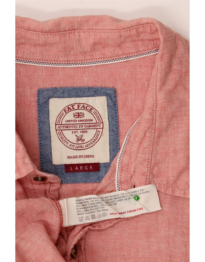 FAT FACE Mens Short Sleeve Shirt Large Red Linen