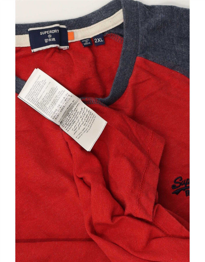 Superdry Mens T-Shirt Top 2XL Red Colourblock Cotton
