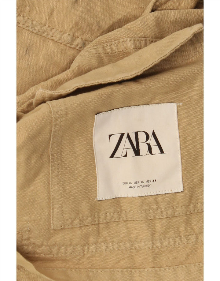 Zara Mens Utility Jacket UK 42 XL Beige Cotton