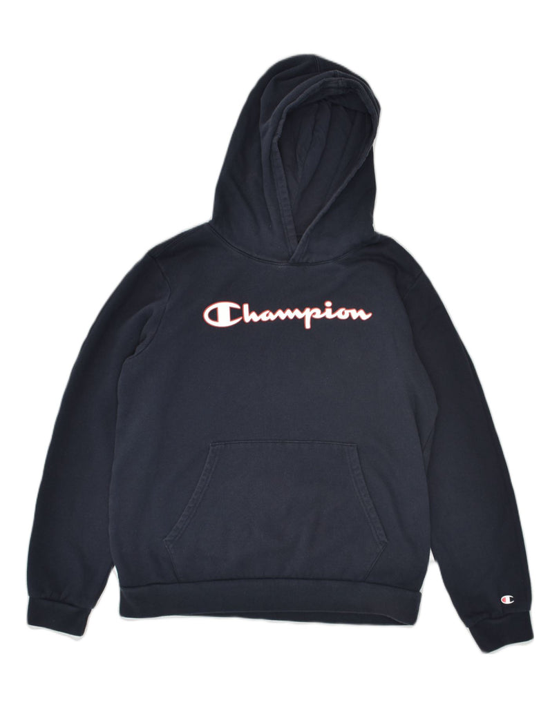 CHAMPION Boys Graphic Hoodie Jumper 15-16 Years 2XL Navy Blue Cotton | Vintage Champion | Thrift | Second-Hand Champion | Used Clothing | Messina Hembry 