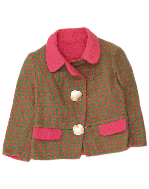 Vintage Womens 3/4 Sleeve Blazer Jacket UK 8 Small Khaki Houndstooth