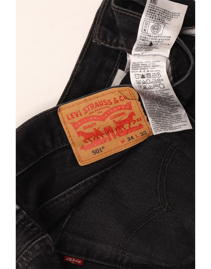 Levi's Mens 501 Straight Jeans W34 L32 Black Cotton