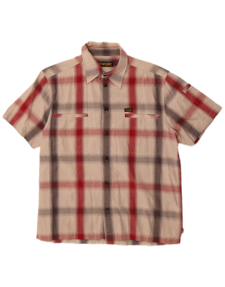 WRANGLER Mens Short Sleeve Shirt Large Grey Check Cotton