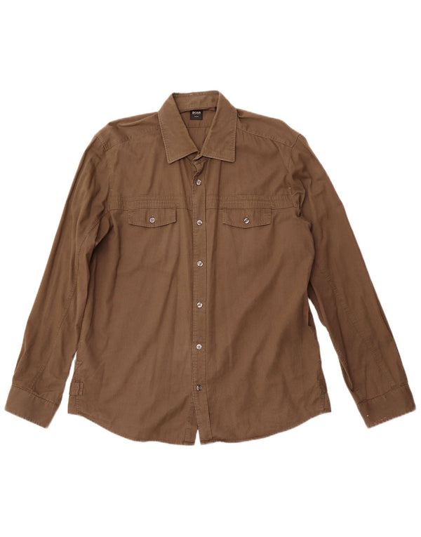 HUGO BOSS Mens Fitted Shirt XL Brown