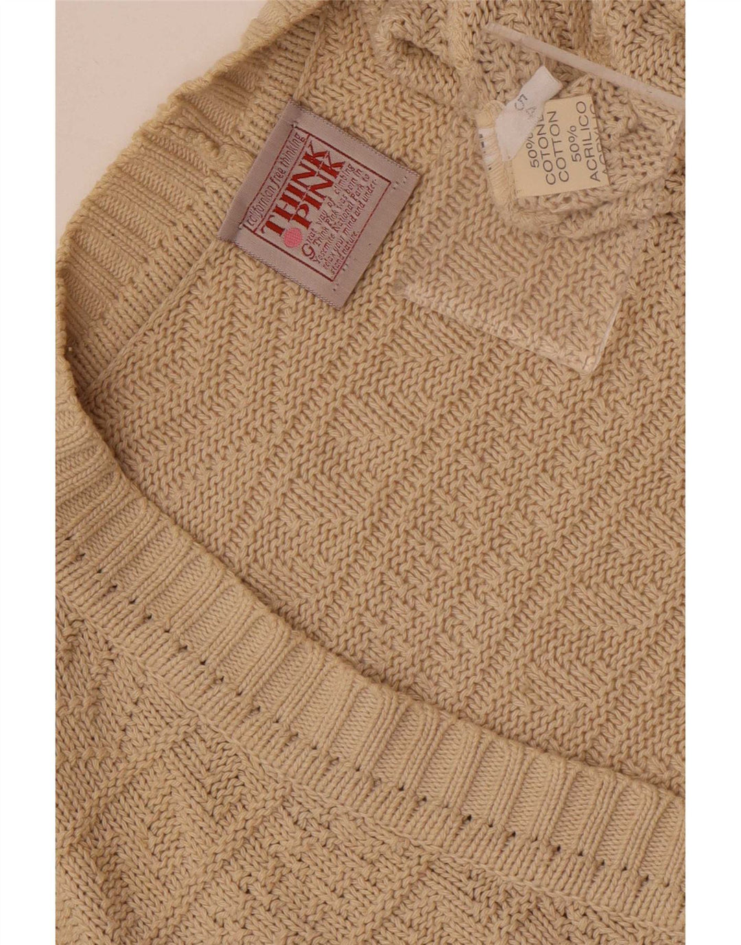Think Pink Mens Cardigan Sweater IT 54 XL Beige Cotton