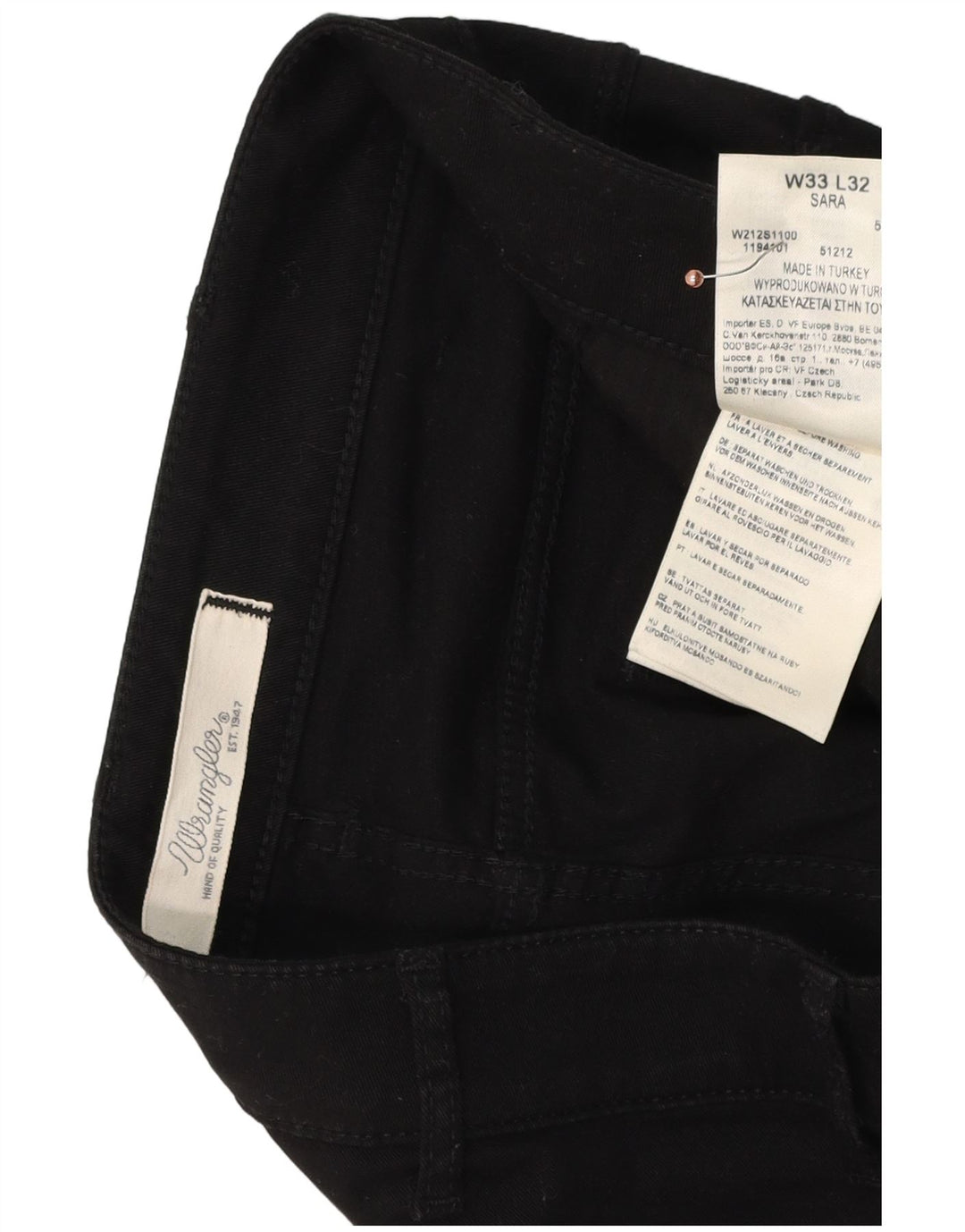 WRANGLER Womens Sara Straight Casual Trousers W33 L32 Black Cotton