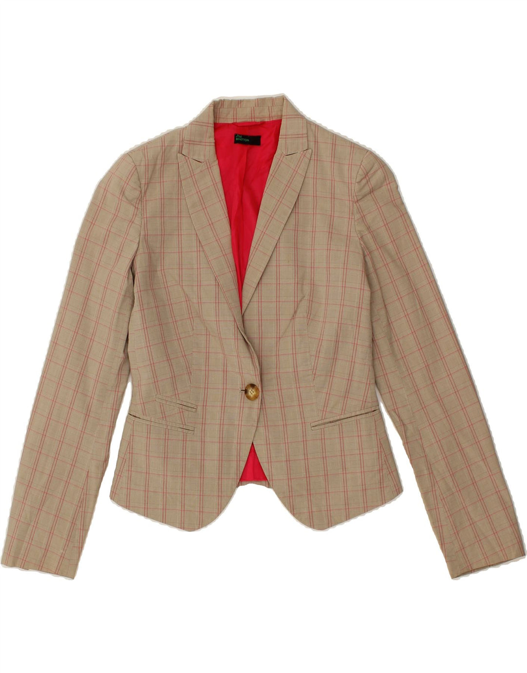 BENETTON Womens Loose Fit 1 Button Blazer Jacket UK 6 XS  Beige Check Vintage Benetton and Second-Hand Benetton from Messina Hembry 