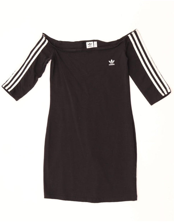 Adidas Womens 3/4 Sleeve Off Shoulder Dress UK 14 Medium Black Cotton