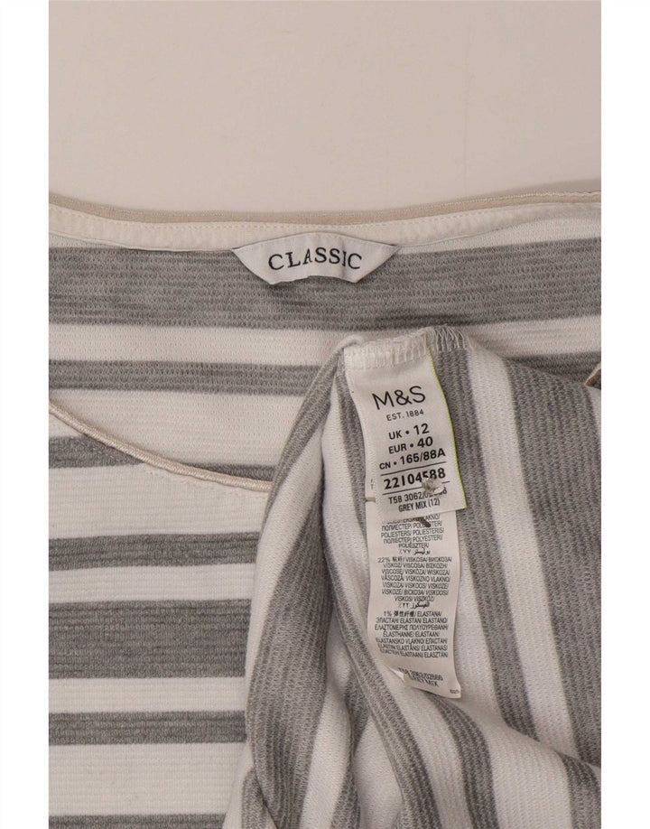 Marks & Spencer Womens Top 3/4 Sleeve UK 12 Medium Grey Striped Polyester