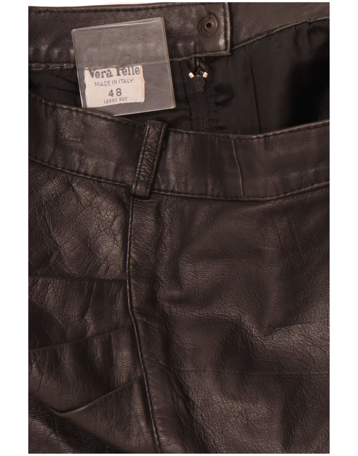 VINTAGE Womens High Waist Leather Skirt IT 48 XL W28  Black Leather