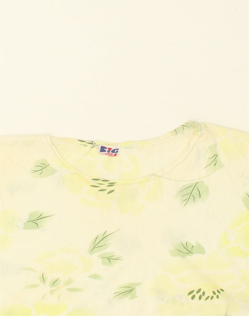 VINTAGE Womens Crop Top UK 16 Large Yellow Floral Cotton | Vintage Vintage | Thrift | Second-Hand Vintage | Used Clothing | Messina Hembry 