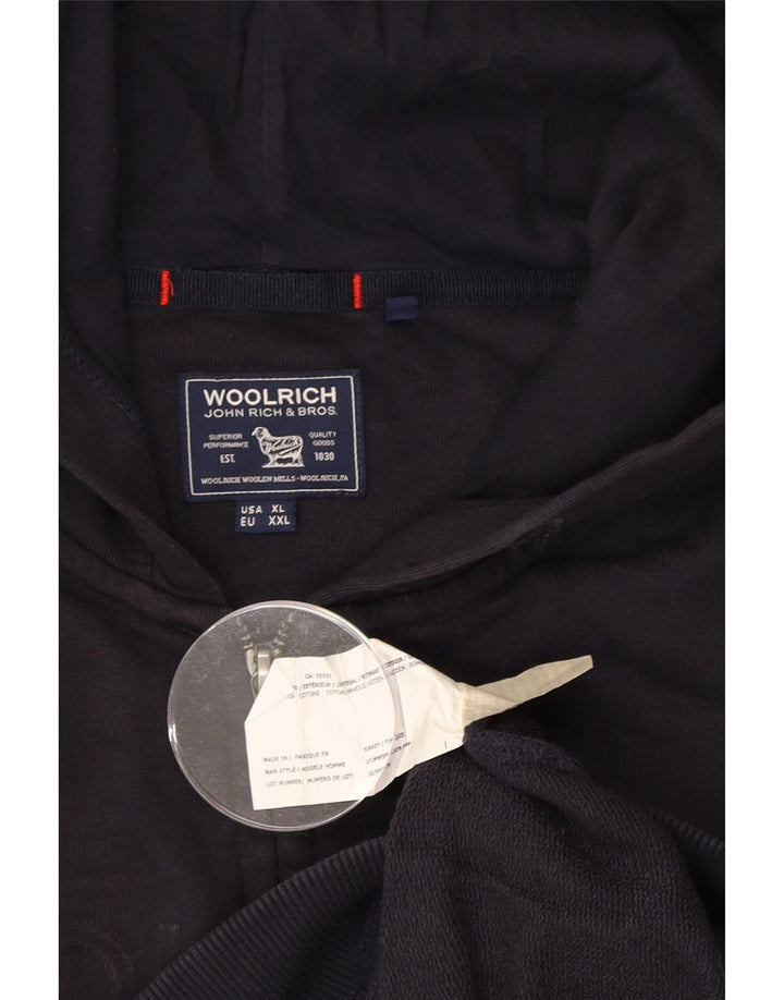 WOOLRICH Mens Graphic Zip Hoodie Sweater XL Navy Blue Cotton Vintage Woolrich and Second-Hand Woolrich from Messina Hembry 