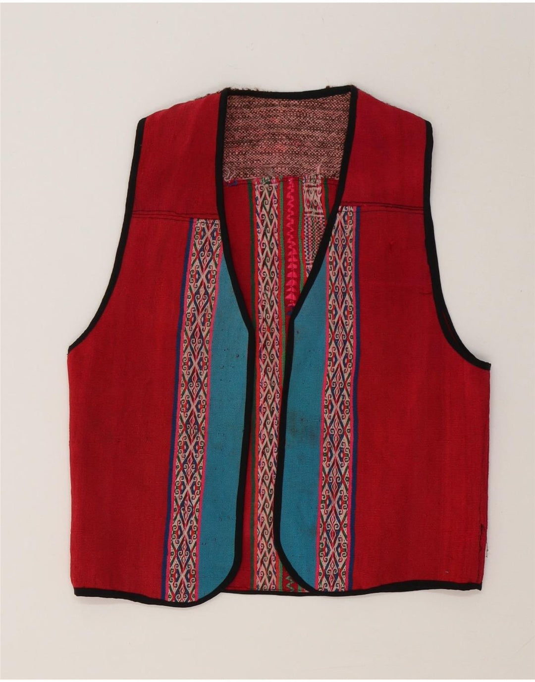 Vintage Womens Waistcoat UK 12 Medium Red Geometric