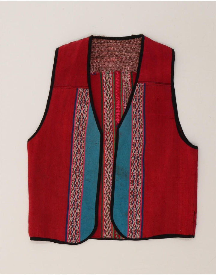 Vintage Womens Waistcoat UK 12 Medium Red Geometric