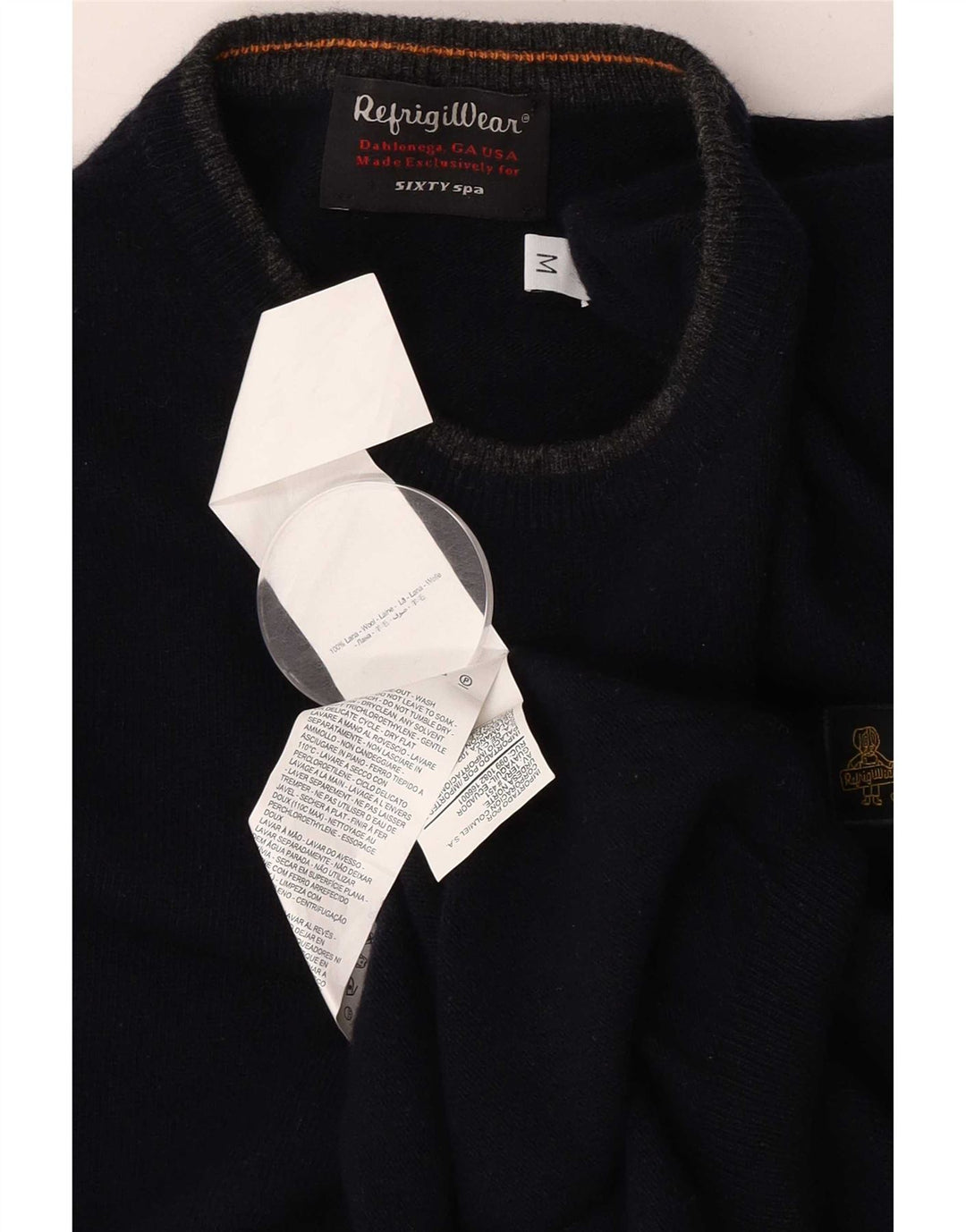 Refrigiwear Mens Sixty spa Crew Neck Jumper Sweater Medium Navy Blue Wool