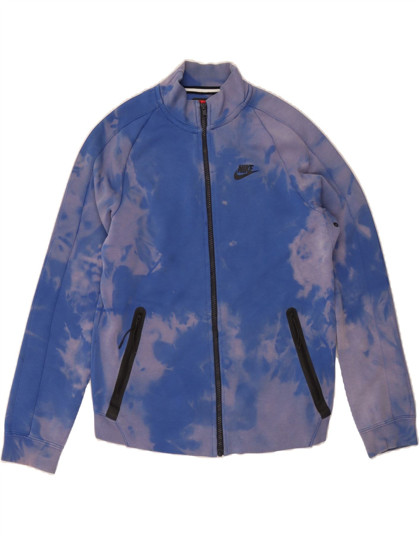 NIKE Womens Oversized Tracksuit Top Jacket UK 10 Small Blue Tie Dye Cotton Vintage Nike and Second-Hand Nike from Messina Hembry 