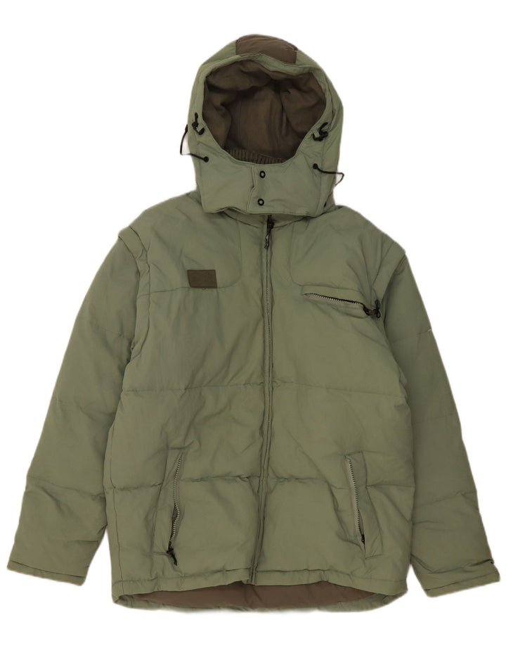 Fila Mens Hooded Loose Fit Padded Jacket UK 36 Small Green Polyester