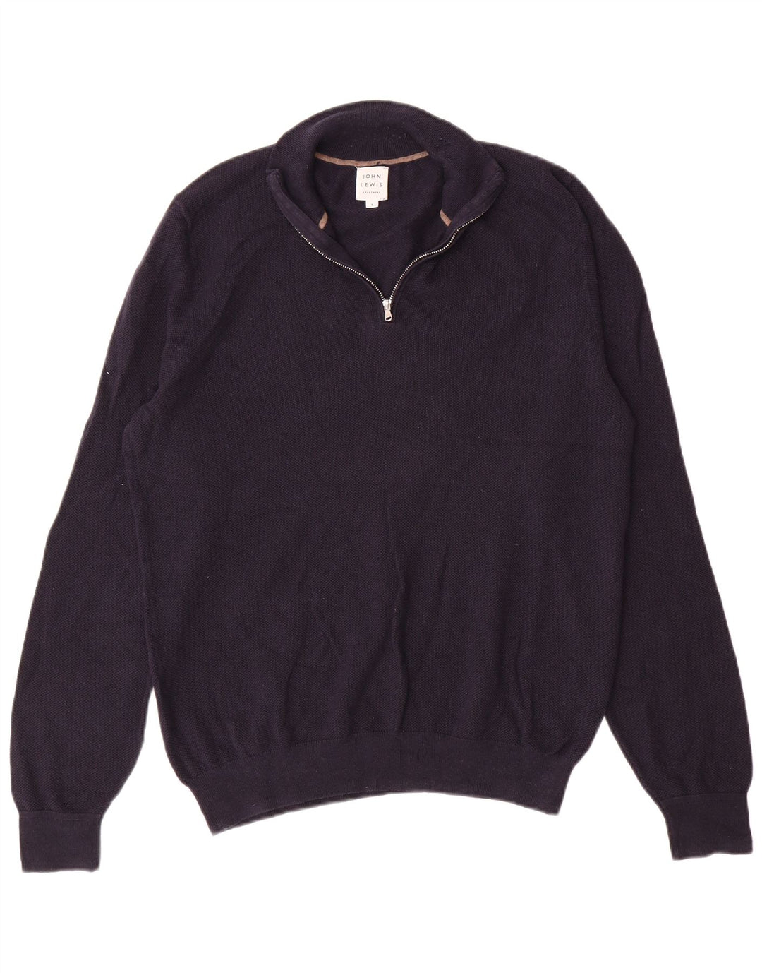 John Lewis Mens Zip Neck Jumper Sweater Large Navy Blue Cotton