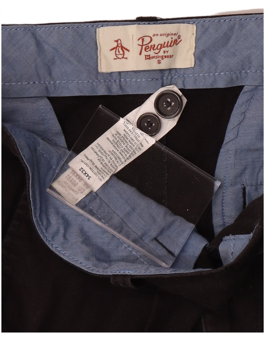 PENGUIN Mens Straight Chino Trousers W34 L32  Black Cotton