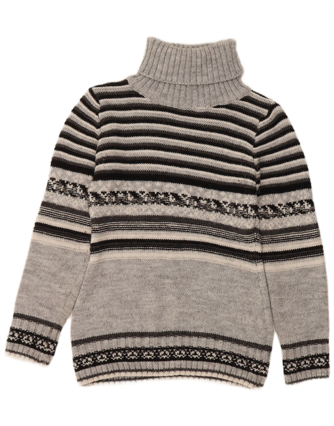 Vintage Womens Roll Neck Jumper Sweater UK 10 Small Grey Striped Wool