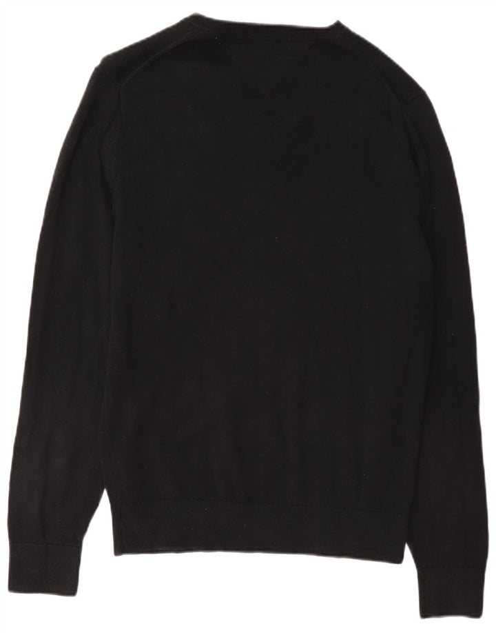 Tommy Hilfiger Mens Regular Fit V-Neck Jumper Sweater Small Black Cotton