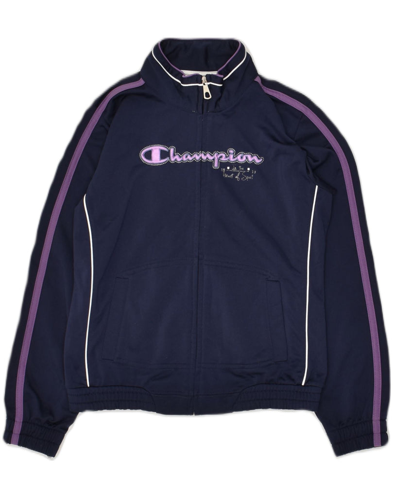 CHAMPION Girls Graphic Tracksuit Top Jacket 9-10 Years Medium  Navy Blue | Vintage Champion | Thrift | Second-Hand Champion | Used Clothing | Messina Hembry 