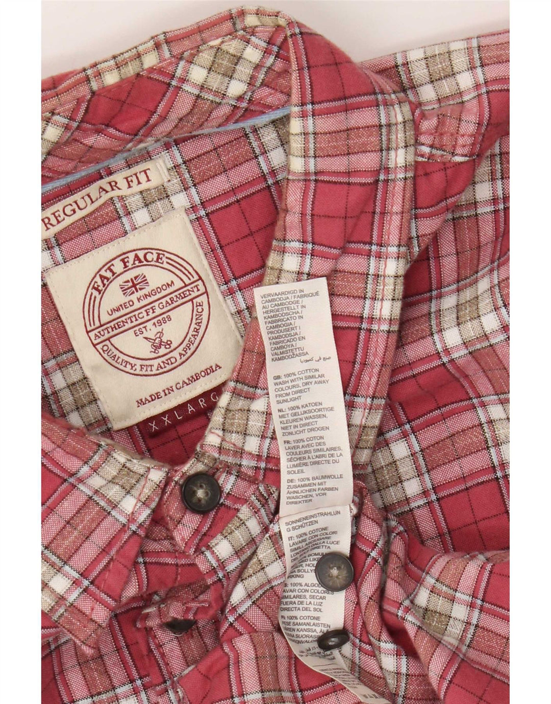 Fat Face Mens Regular Fit Shirt 2XL Pink Check Cotton
