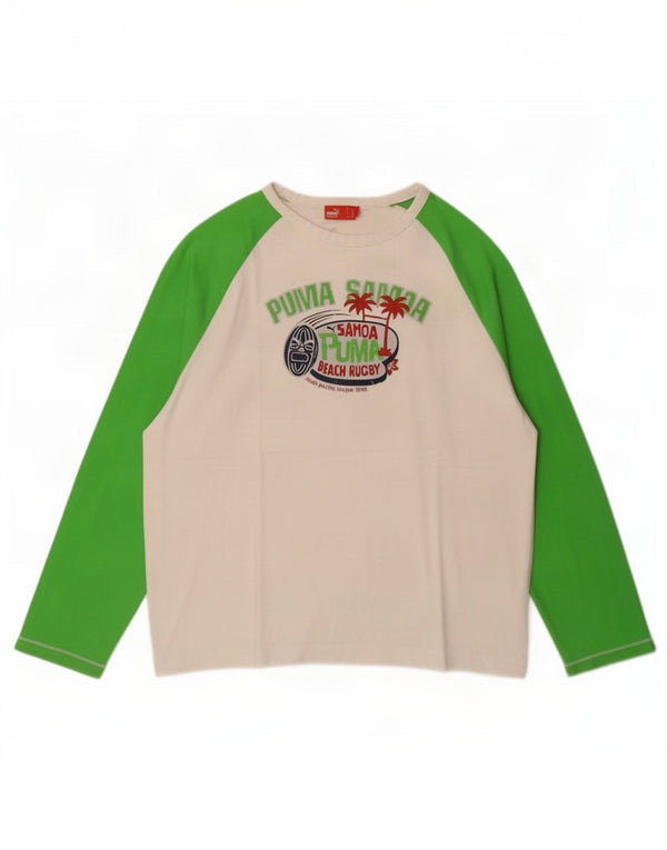 Puma Boys Graphic Top Long Sleeve 13-14 Years White Colourblock Cotton