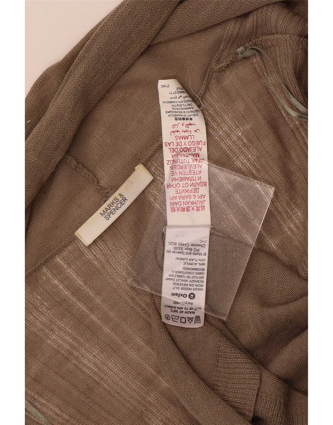 Marks & Spencer Womens Longline Open Cardigan Sweater UK 14 Medium Brown