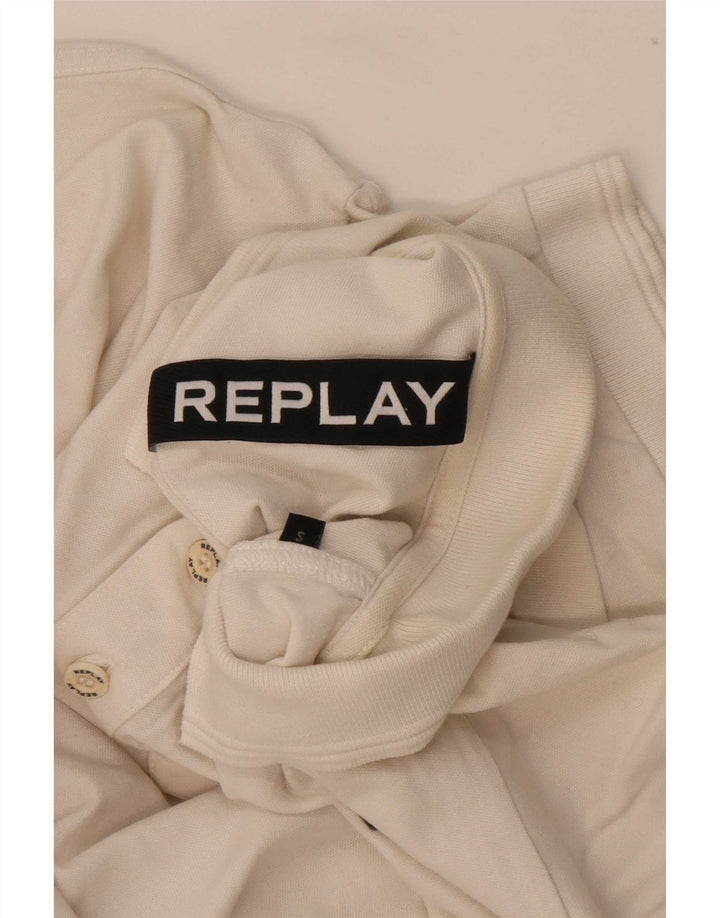 Replay Mens Polo Shirt Medium Off White Cotton