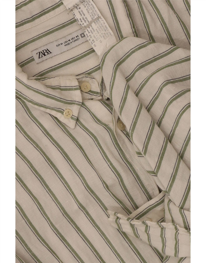Zara Mens Shirt Medium White Striped Linen