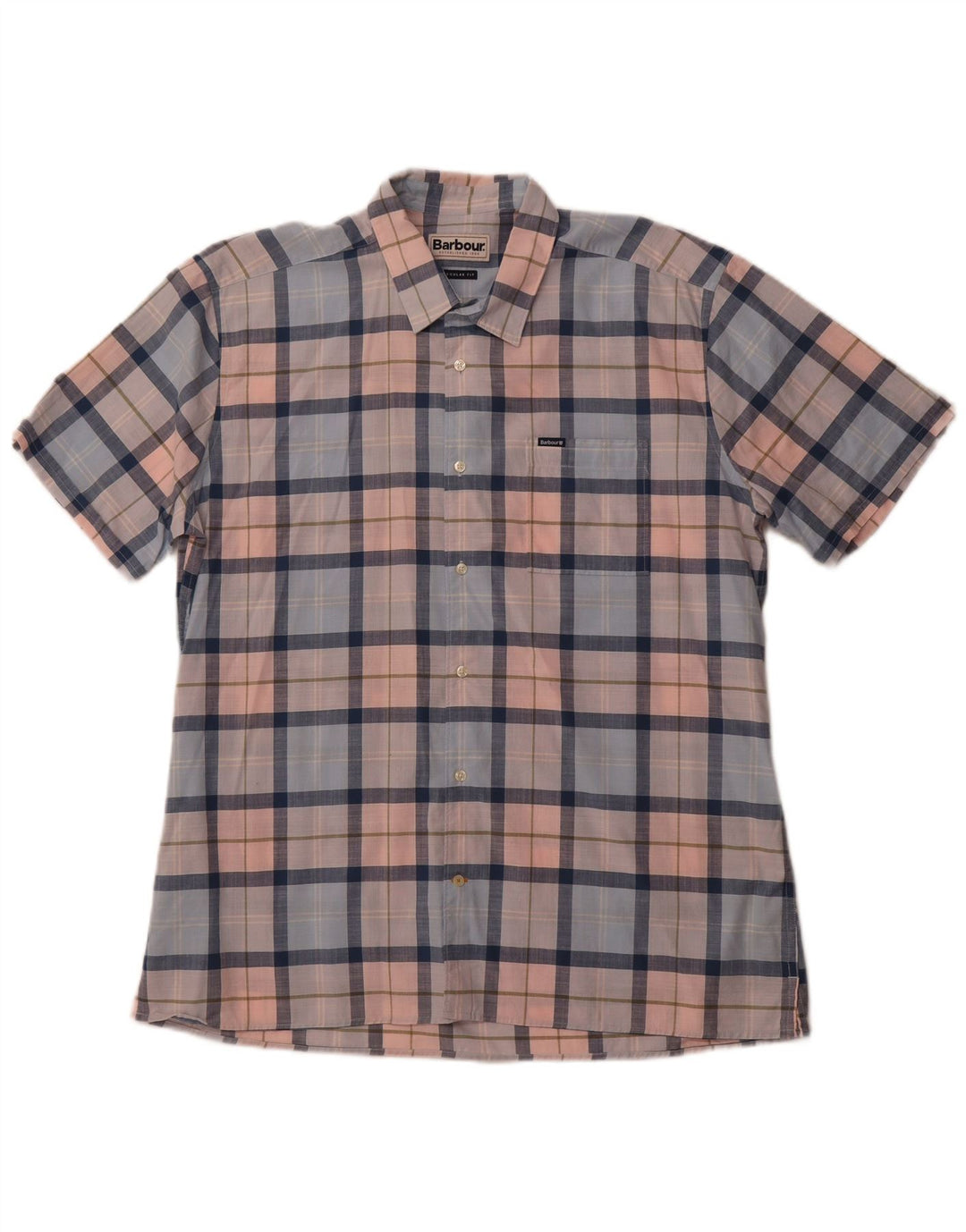 BARBOUR Mens Regular Fit Short Sleeve Shirt Medium Blue Check Cotton