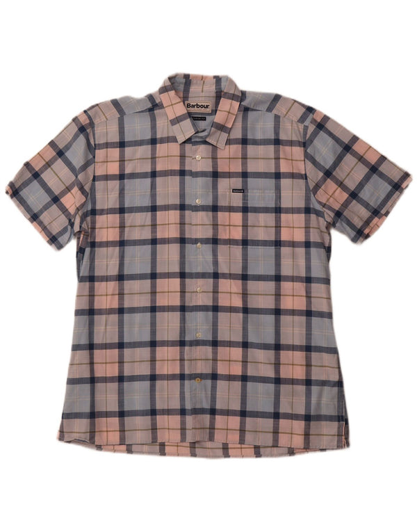 BARBOUR Mens Regular Fit Short Sleeve Shirt Medium Blue Check Cotton