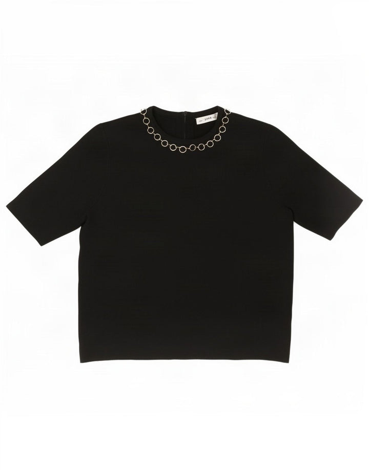 Zara Womens Crop Blouse Top UK 10 Small Black Viscose