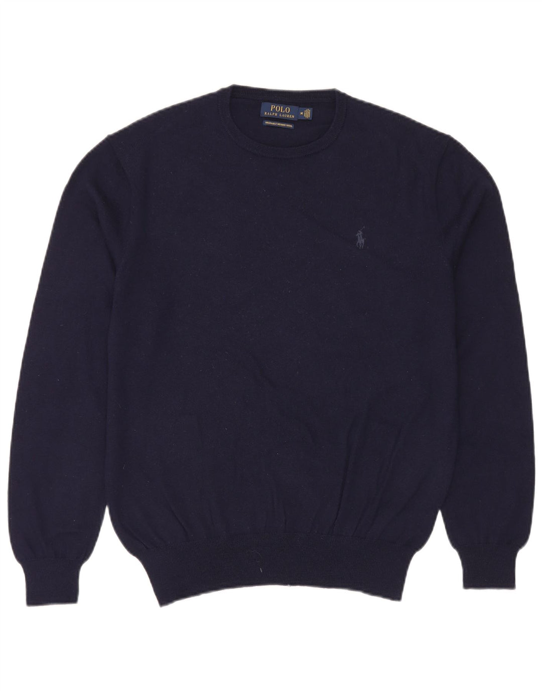 Polo Ralph Lauren Mens Crew Neck Jumper Sweater Medium Navy Blue Wool