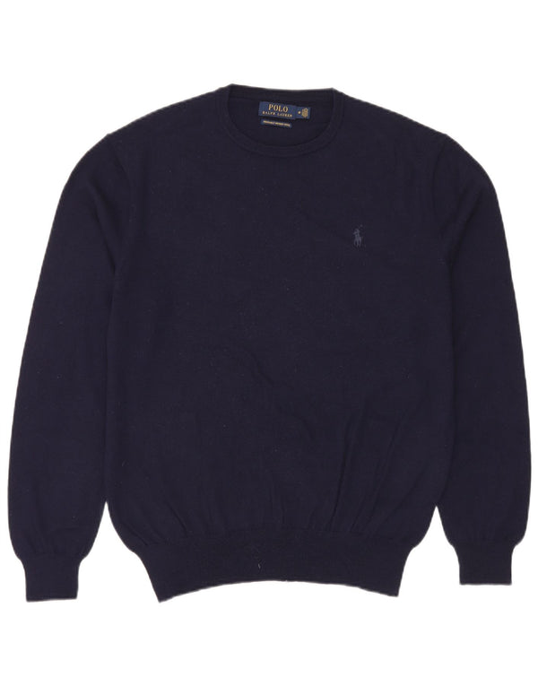 Polo Ralph Lauren Mens Crew Neck Jumper Sweater Medium Navy Blue Wool