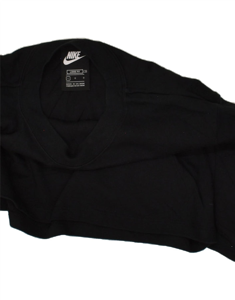 NIKE Womens Loose Fit Graphic Crop Sweatshirt Jumper UK 14 Large Black | Vintage Nike | Thrift | Second-Hand Nike | Used Clothing | Messina Hembry 