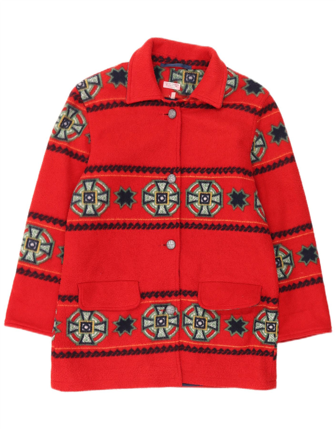 Vintage Womens Oversized Overcoat UK 16 Large Red Geometric Polyester