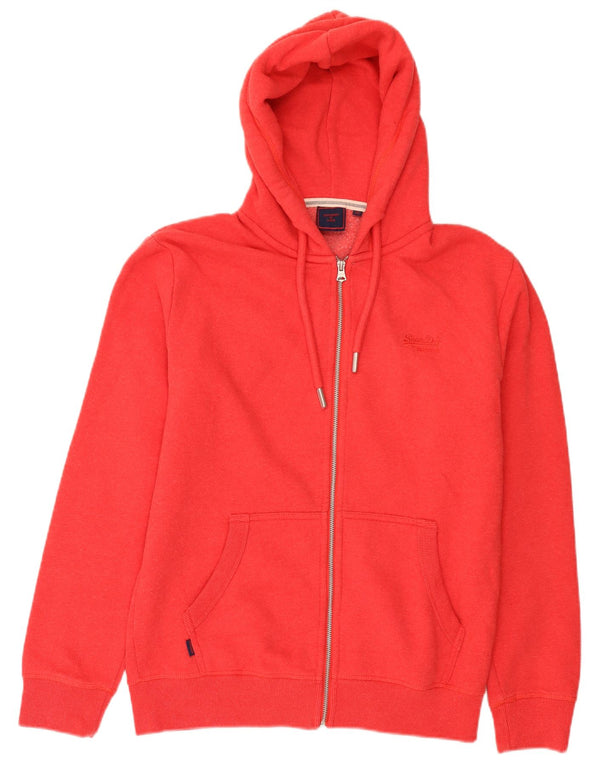 Superdry Mens Zip Hoodie Sweater Large Red Cotton