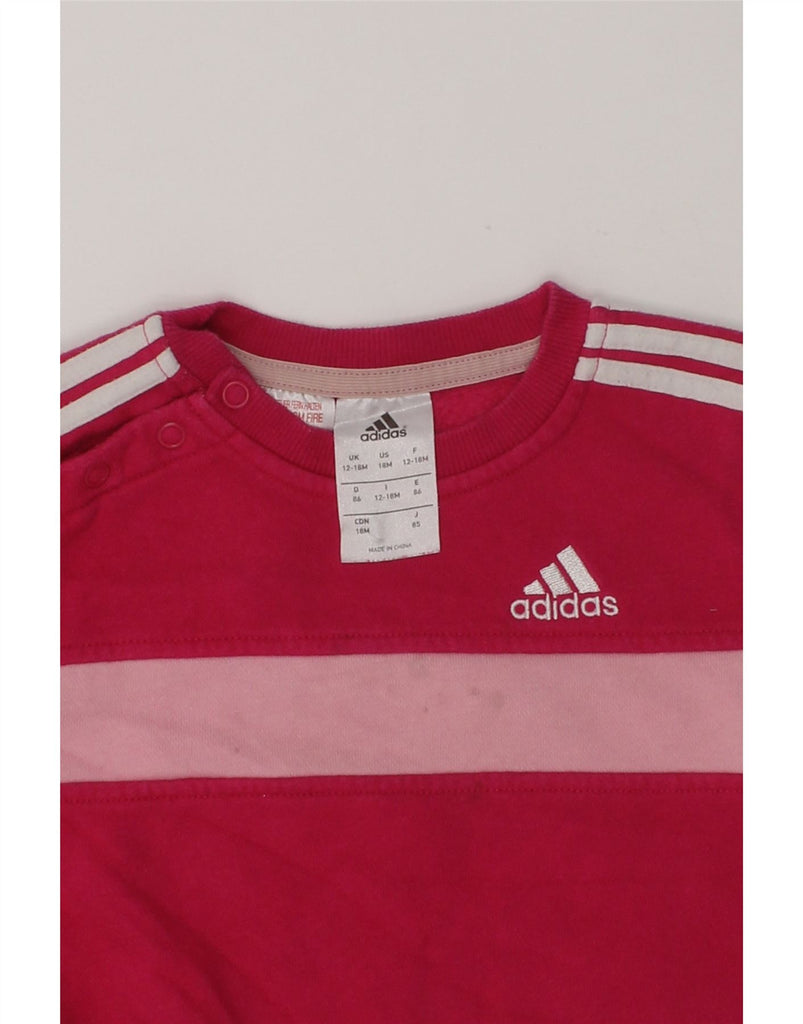 ADIDAS Baby Girls Graphic Sweatshirt Jumper 12-18 Months Pink Colourblock | Vintage Adidas | Thrift | Second-Hand Adidas | Used Clothing | Messina Hembry 