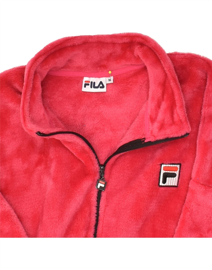 FILA Womens Oversized Crop Fleece Jacket UK 14 Medium Pink Polyester | Vintage Fila | Thrift | Second-Hand Fila | Used Clothing | Messina Hembry 