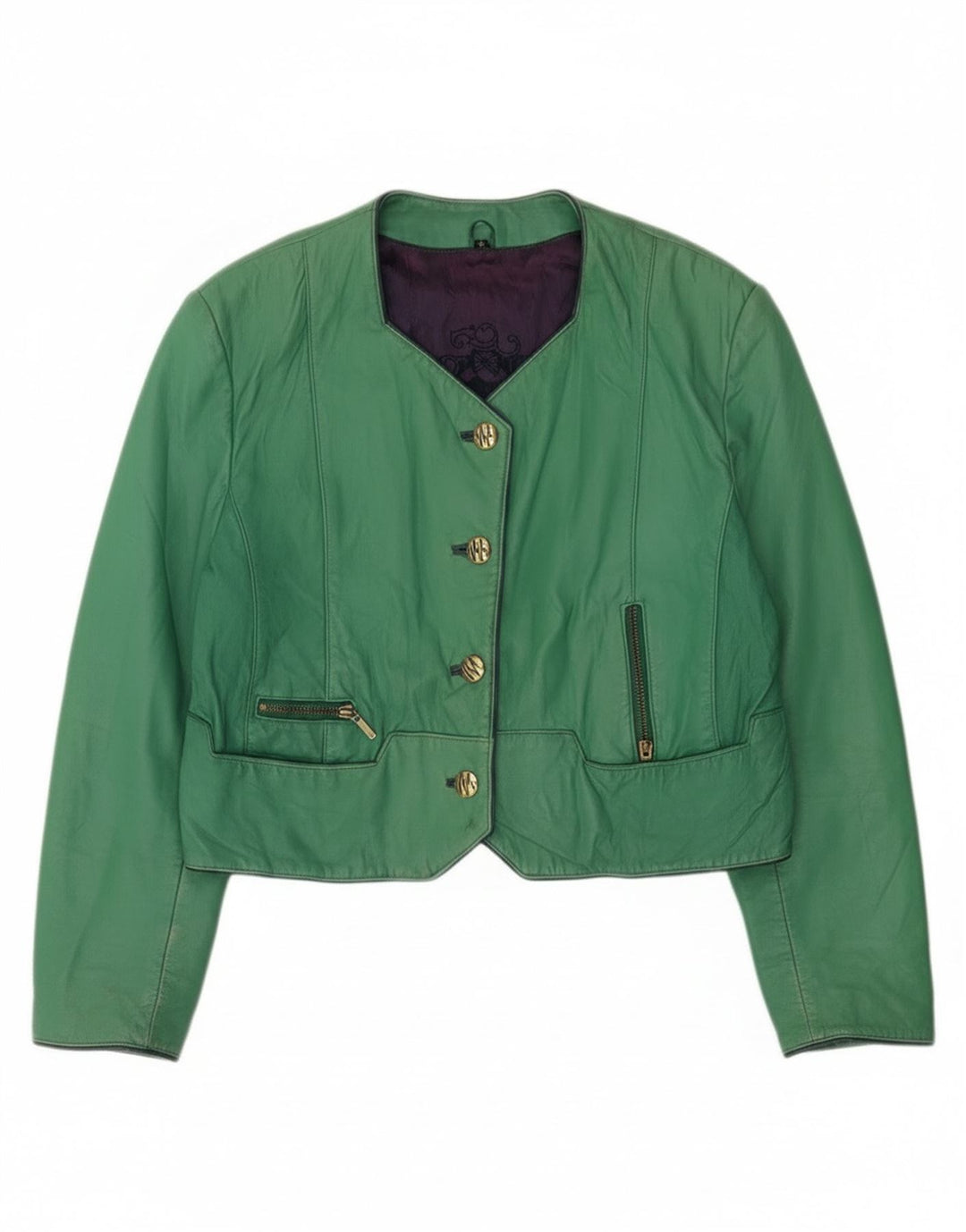 Vintage Womens Crop 4 Button Jacket EU 42 Large Green