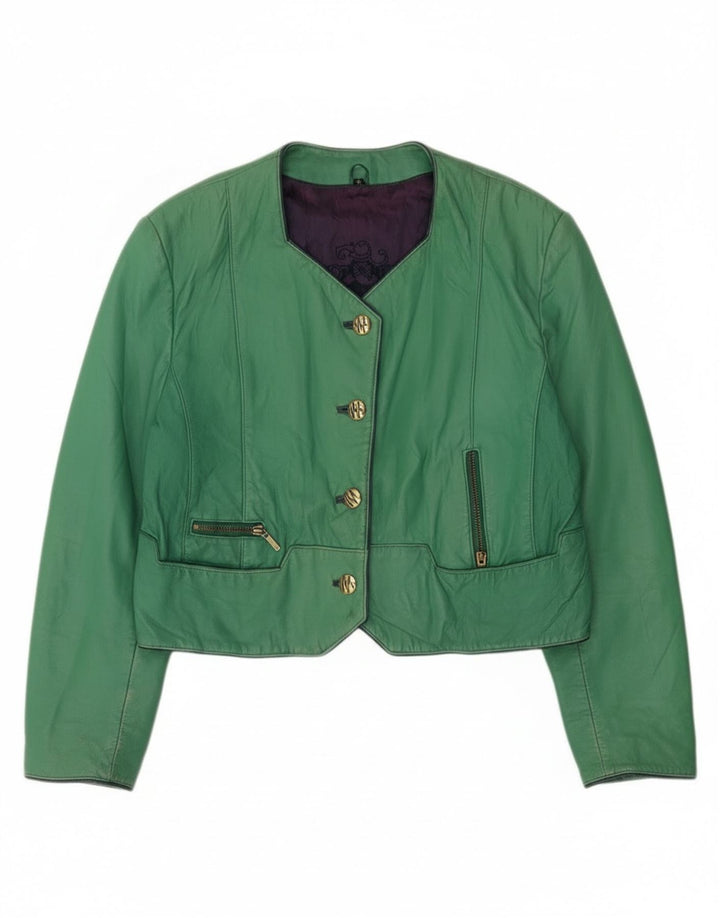 Vintage Womens Crop 4 Button Jacket EU 42 Large Green