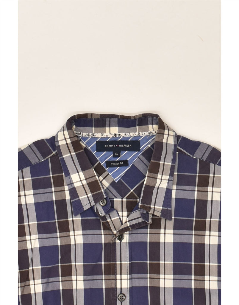 TOMMY HILFIGER Mens Vintage Fit Slim Shirt XL Navy Blue Check Cotton | Vintage Tommy Hilfiger | Thrift | Second-Hand Tommy Hilfiger | Used Clothing | Messina Hembry 